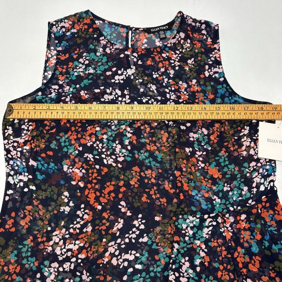 Ellen Tracy Sleeveless Blouse Medium Floral Sheer Pleated Ruffle NEW - Picture 4 of 10